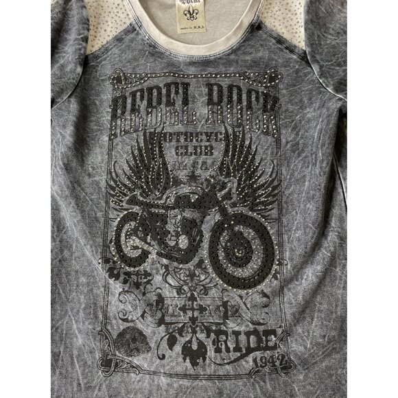 Vocal Rebel Rock Motorcycle Club Womens Medium Long Sleeve Top Rhinestone Grunge - Picture 3 of 9
